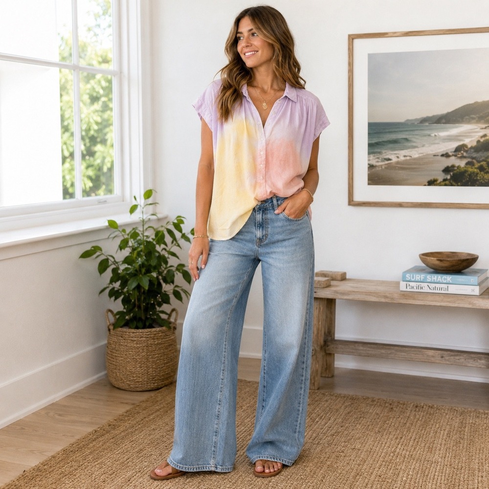 Sundry XS Size 0 Pastel Tie Dye Cotton Oversized Button Down Shirt Top